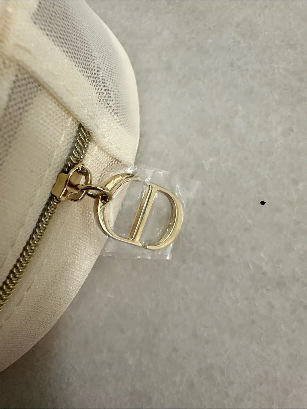 Dior Cream Round Cosmetic Case with Pink & Gold Butterfly Embroidery